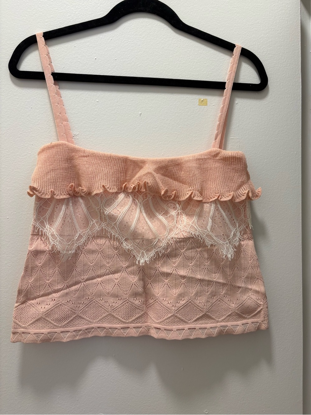 Brock Collection Peach Knit Lace-Trim Cami